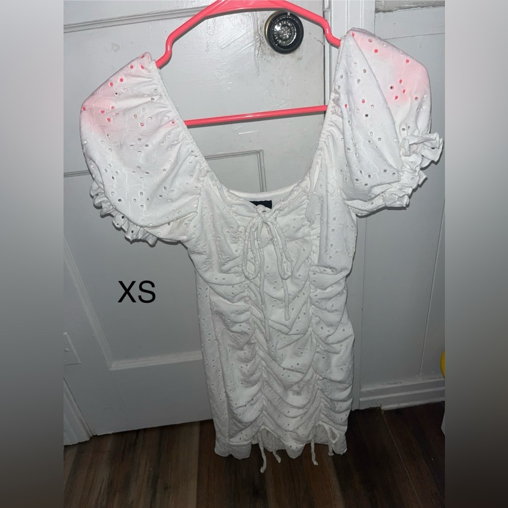XS White Eyelet Ruched Dress